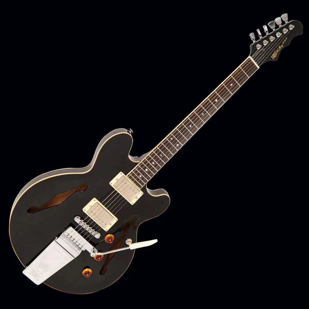 FRET KING ELISE CUSTOM WITH VIBRATO - GLOSS BLACK (Includes Our £85 Pro Setup Free) - Richards Guitars Of Stratford Upon Avon