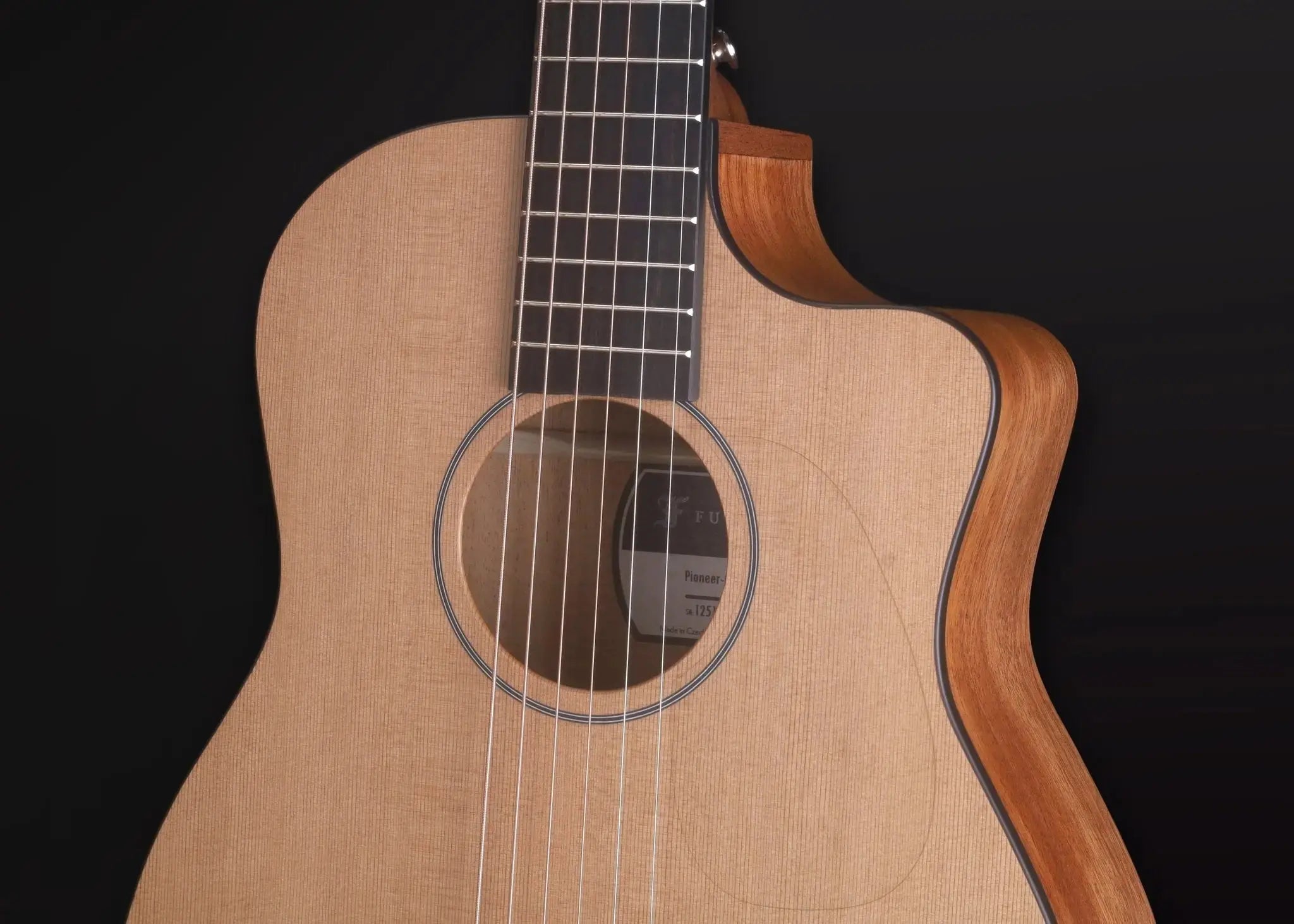 Furch Pioneer CM: Western red cedar top with African mahogany back and sides (Furch Mini / Travel Guitar) (2025 CNR Active Upgrade Model) - Richards Guitars Of Stratford Upon Avon