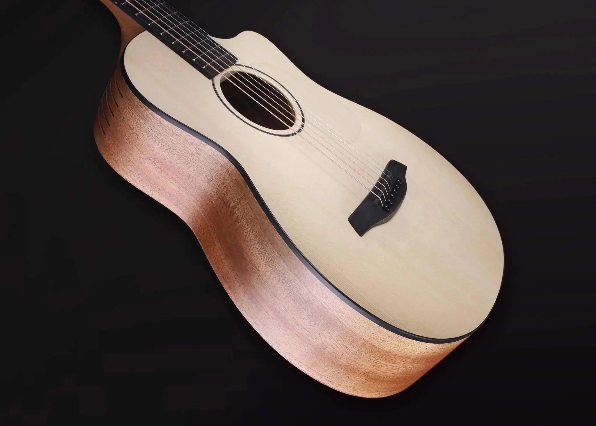 Furch Pioneer EM Left Handed: Engelmann spruce top with African mahogany back and sides. (Furch Mini / Travel Guitar) (2025 CNR Active Upgrade Model) Left Handed - Richards Guitars Of Stratford Upon Avon