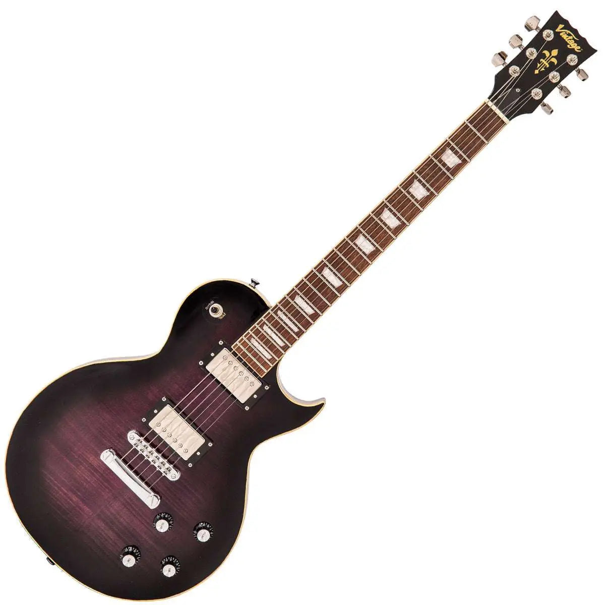 IN BUILD: - Vintage V100 ProShop Unique ~ Flamed Purple Burst - Richards Guitars Of Stratford Upon Avon