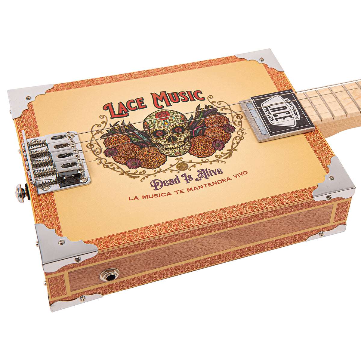 Lace Cigar Box Electric Guitar ~ 4 String ~ Dead Is Alive - Richards Guitars Of Stratford Upon Avon
