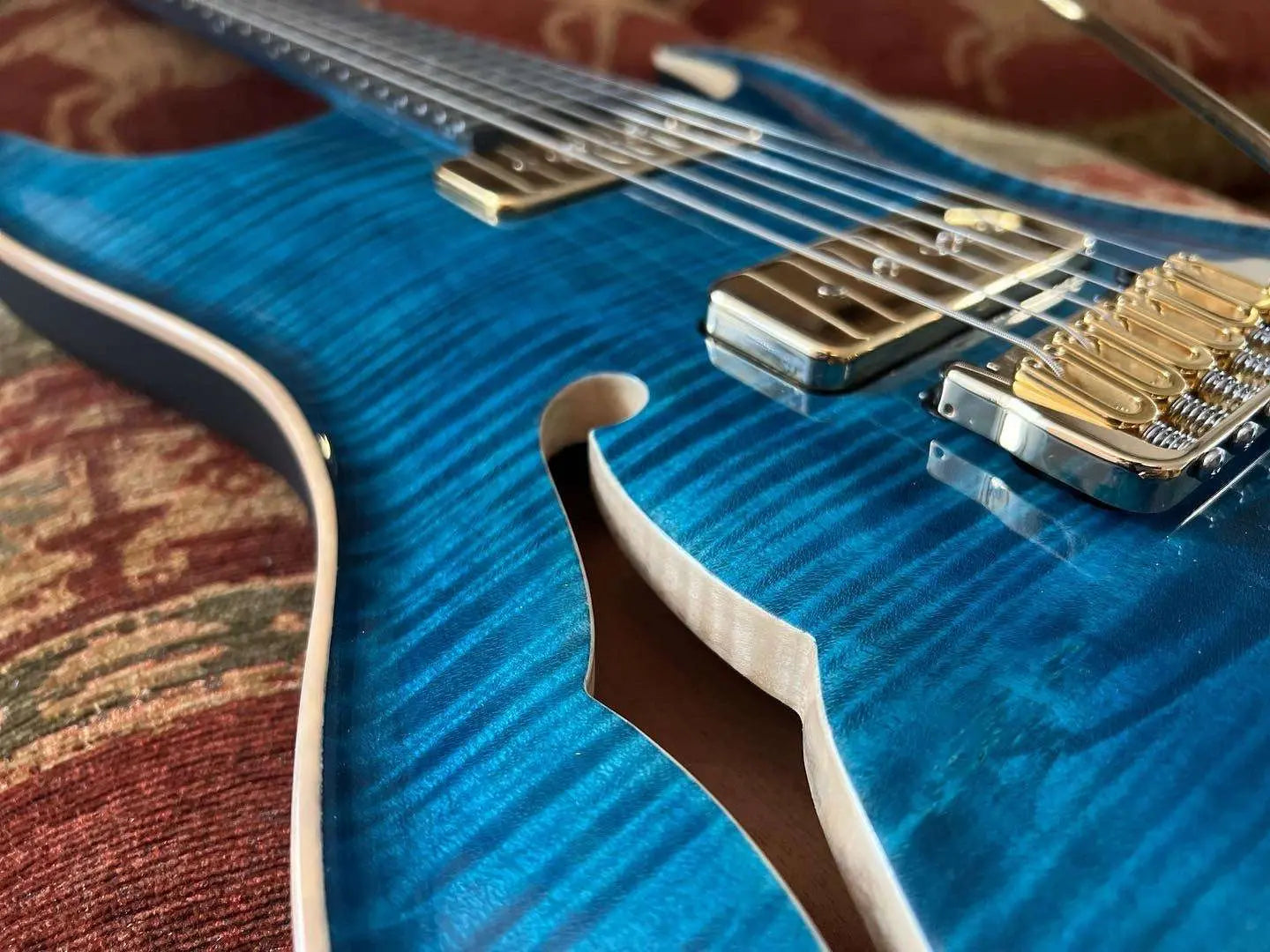 Valenti Nebula Carved Semi Hollow P90 Dark Blue - Richards Guitars Of Stratford Upon Avon