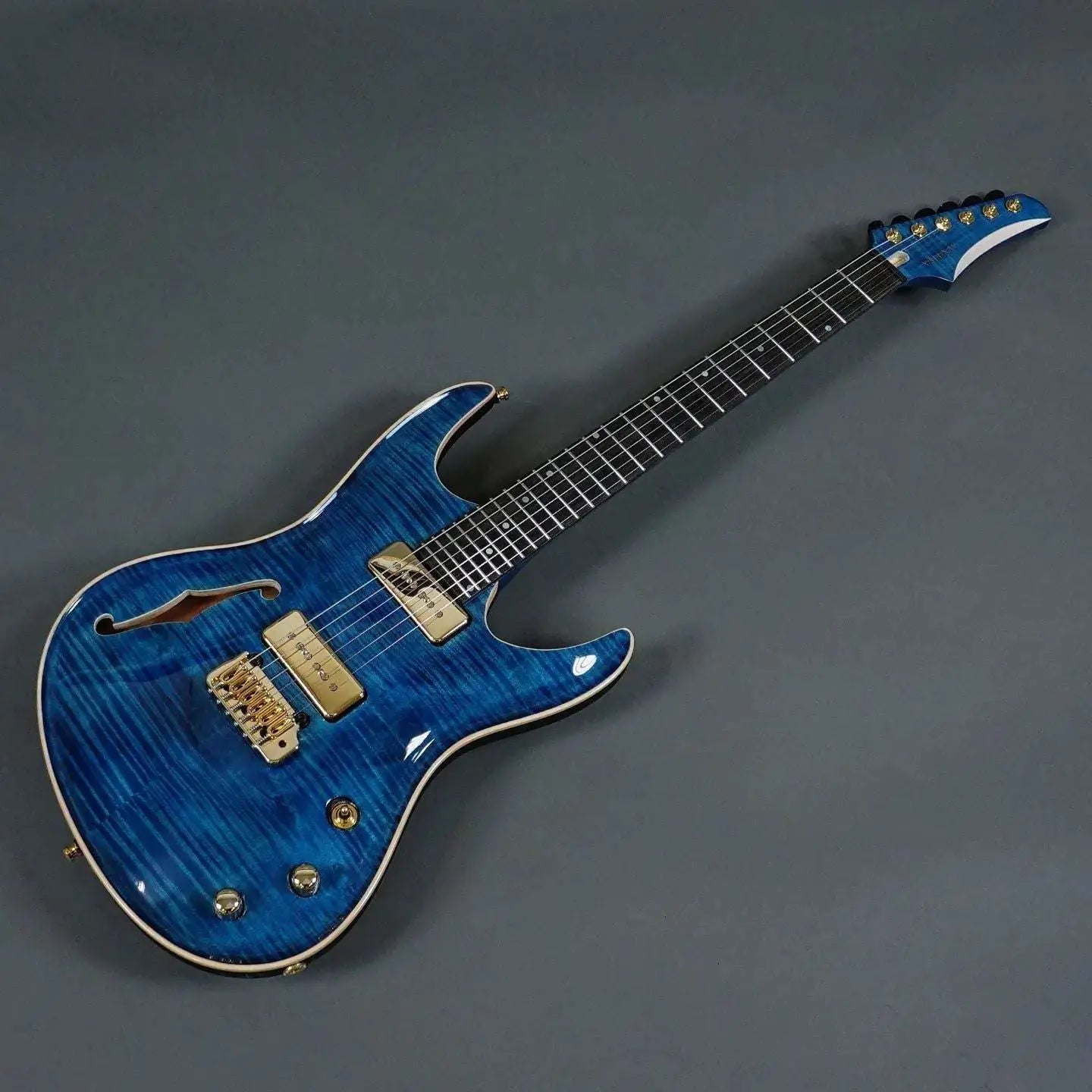 Valenti Nebula Carved Semi Hollow P90 Dark Blue - Richards Guitars Of Stratford Upon Avon