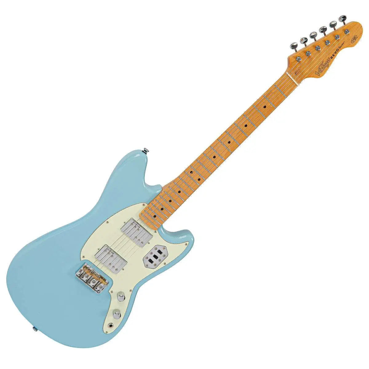 Vintage REVO Series 'Colt HH Twin Hardtail' Electric Guitar ~ Laguna Blue - Richards Guitars Of Stratford Upon Avon