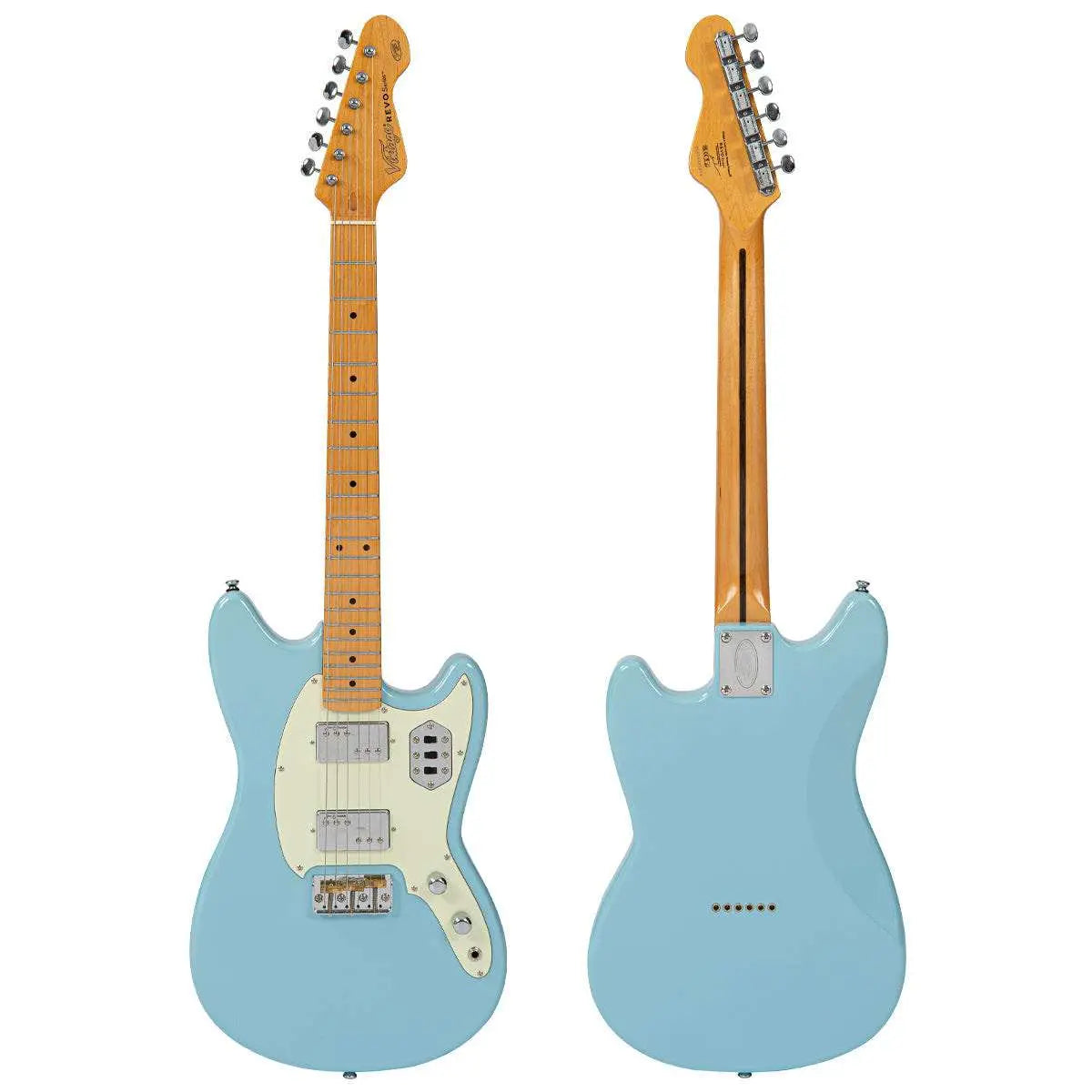 Vintage REVO Series 'Colt HH Twin Hardtail' Electric Guitar ~ Laguna Blue - Richards Guitars Of Stratford Upon Avon