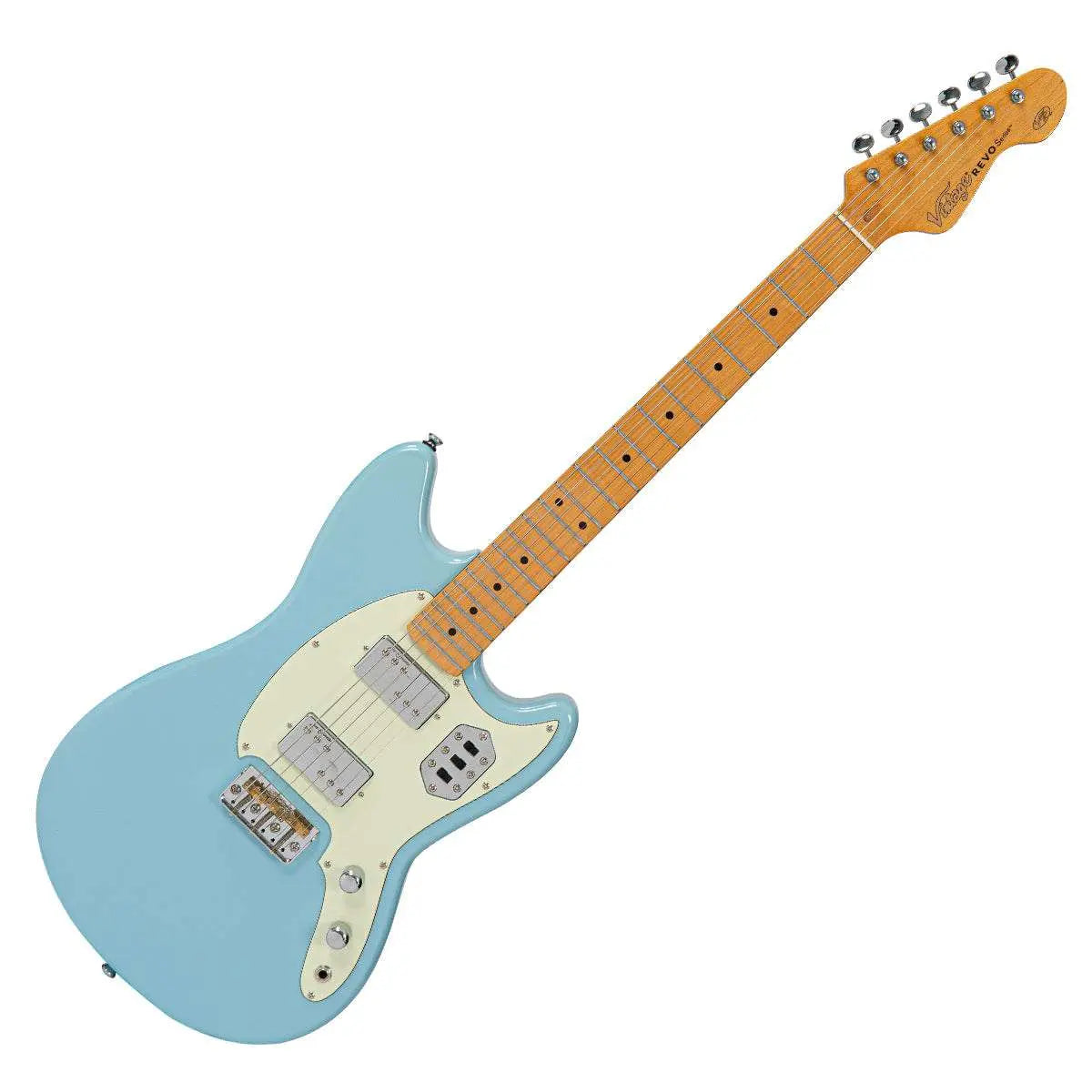 Vintage REVO Series 'Colt HH Twin Hardtail' Electric Guitar ~ Laguna Blue - Richards Guitars Of Stratford Upon Avon
