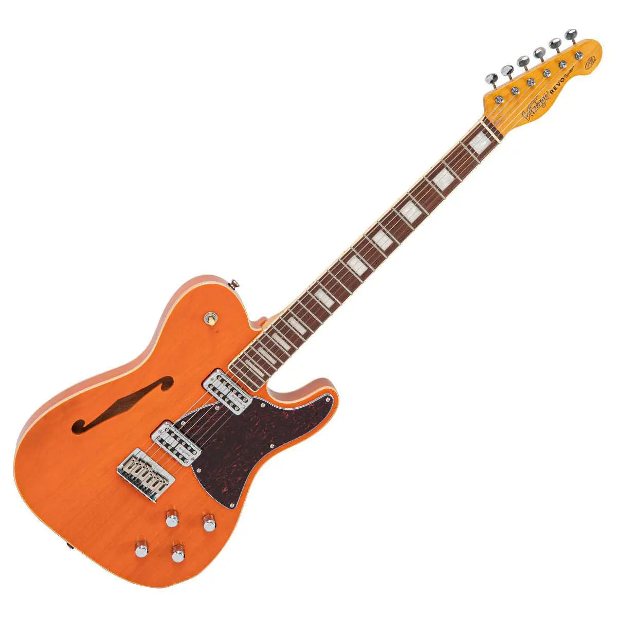 Vintage REVO Series 'Midline' Electric Guitar ~ Trans Orange - Richards Guitars Of Stratford Upon Avon