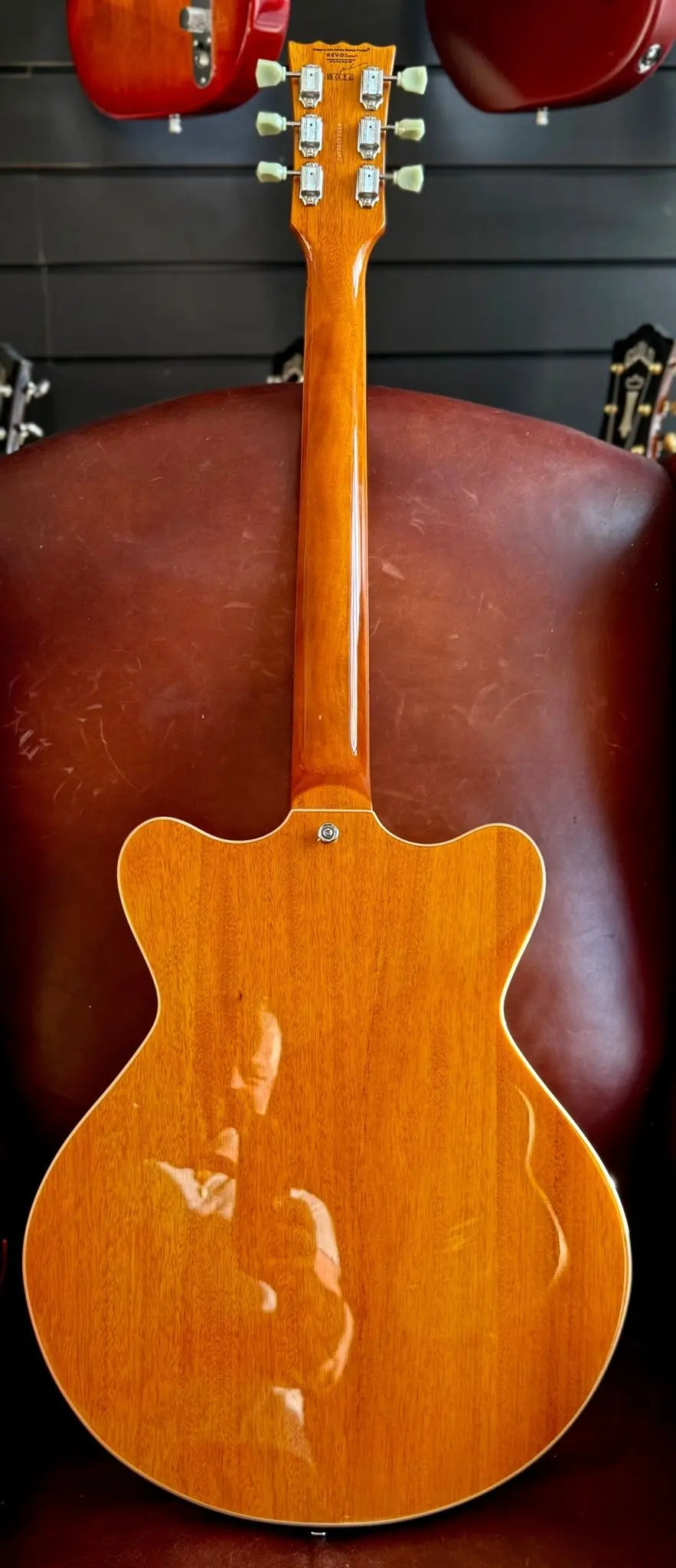 Vintage REVO Series 'Superthin' Electric Guitar ~ Amberburst - Richards Guitars Of Stratford Upon Avon