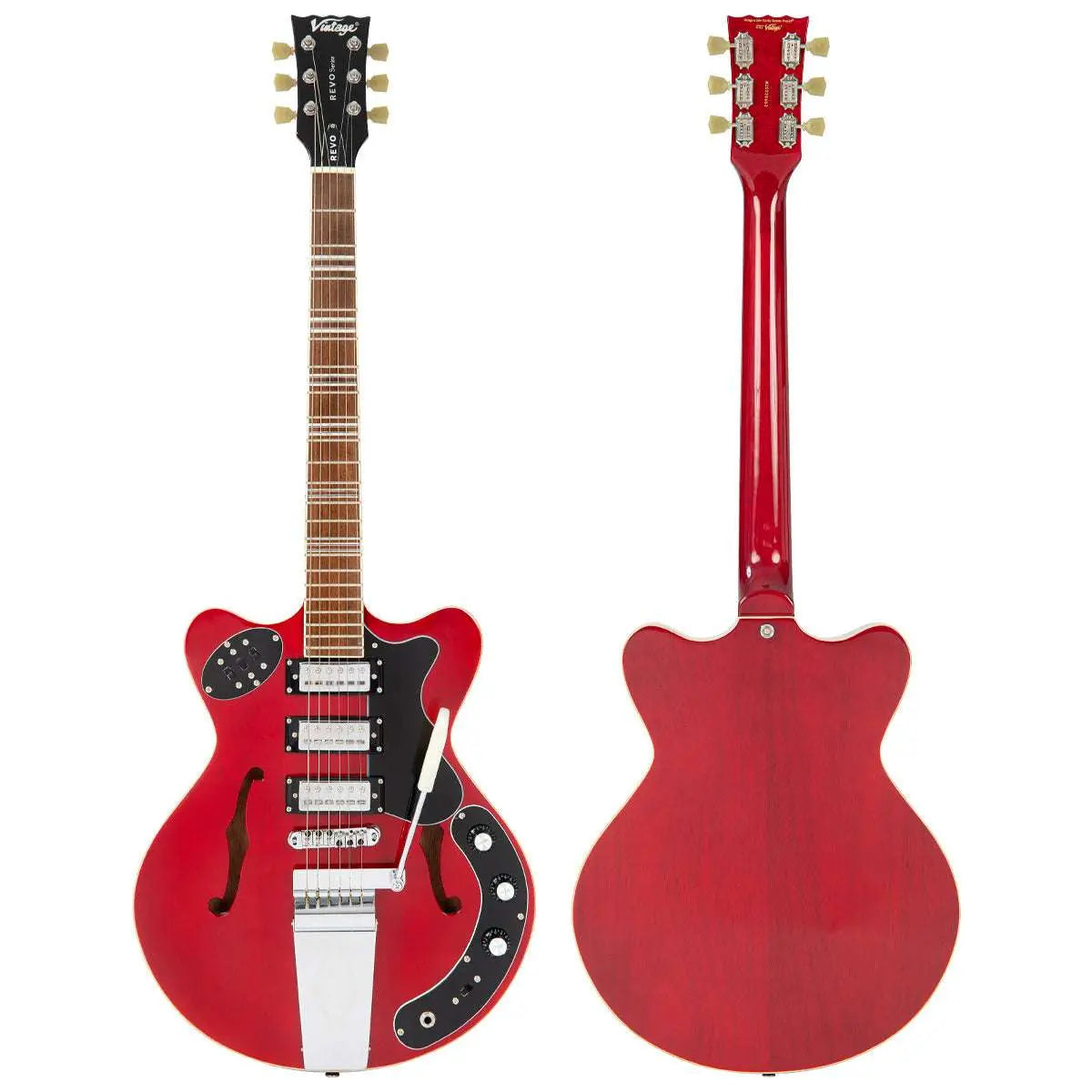 Vintage REVO Series 'Superthin' Electric Guitar ~ Cherry Red - Richards Guitars Of Stratford Upon Avon
