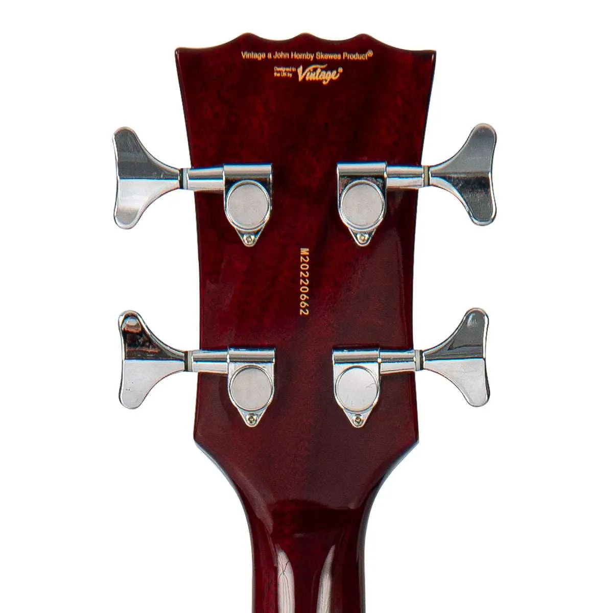 Vintage REVO Series 'Supreme' Semi Acoustic Bass ~ Cherry Red - Richards Guitars Of Stratford Upon Avon