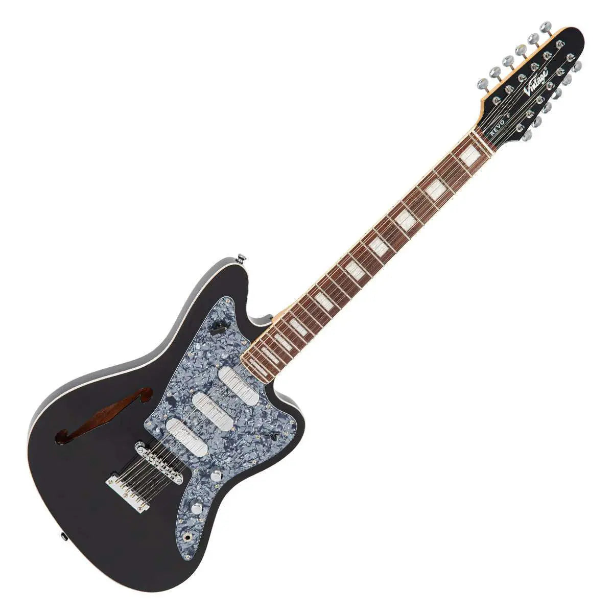 Vintage REVO Series 'Surfmaster Thinline 12' Electric Guitar ~ Boulevard Black - Richards Guitars Of Stratford Upon Avon