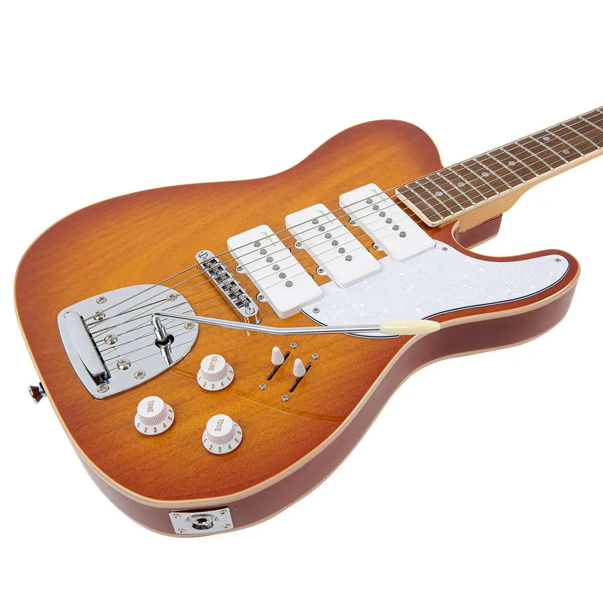 Vintage REVO Series 'Trio' Electric Guitar ~ Honeyburst VRB523HB - Richards Guitars Of Stratford Upon Avon
