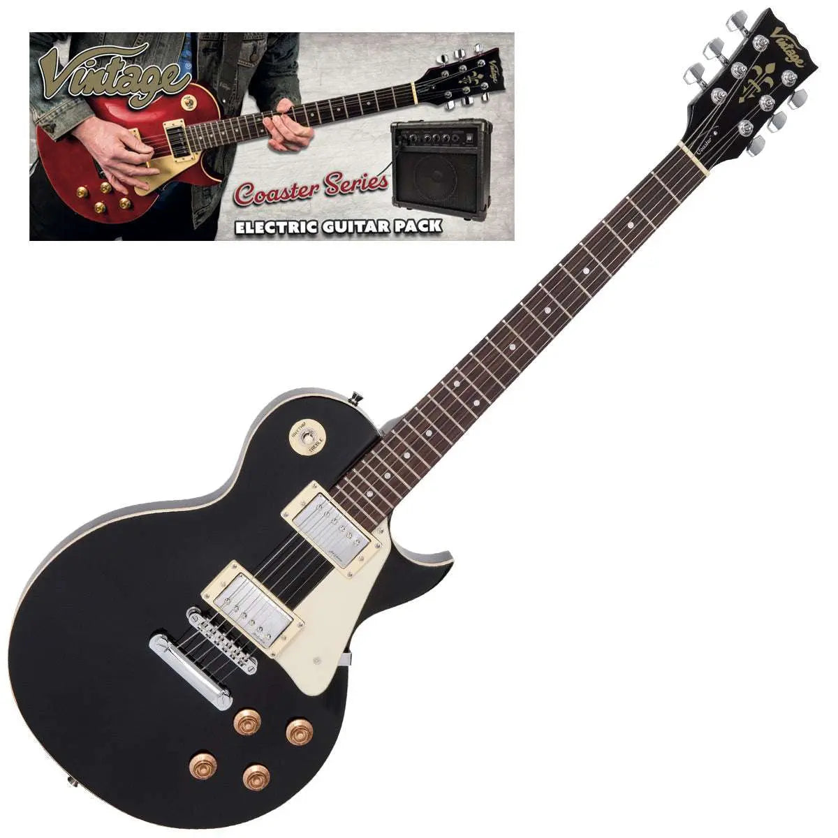 Vintage V10 Coaster Series Electric Guitar Pack ~ Boulevard Black - Richards Guitars Of Stratford Upon Avon