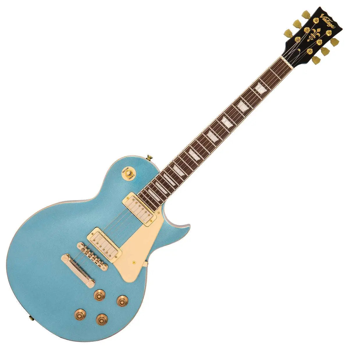 Vintage V100MGHB Mini Double Coil ReIssued Electric Guitar ~ Gun Hill Blue - Richards Guitars Of Stratford Upon Avon