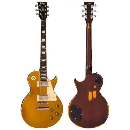 Vintage V100MRGT ICON Electric Guitar ~ Distressed HH Gold Top - Richards Guitars Of Stratford Upon Avon