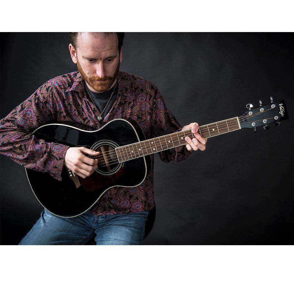 Vintage V300 Acoustic Folk Guitar Outfit ~ Black - Richards Guitars Of Stratford Upon Avon