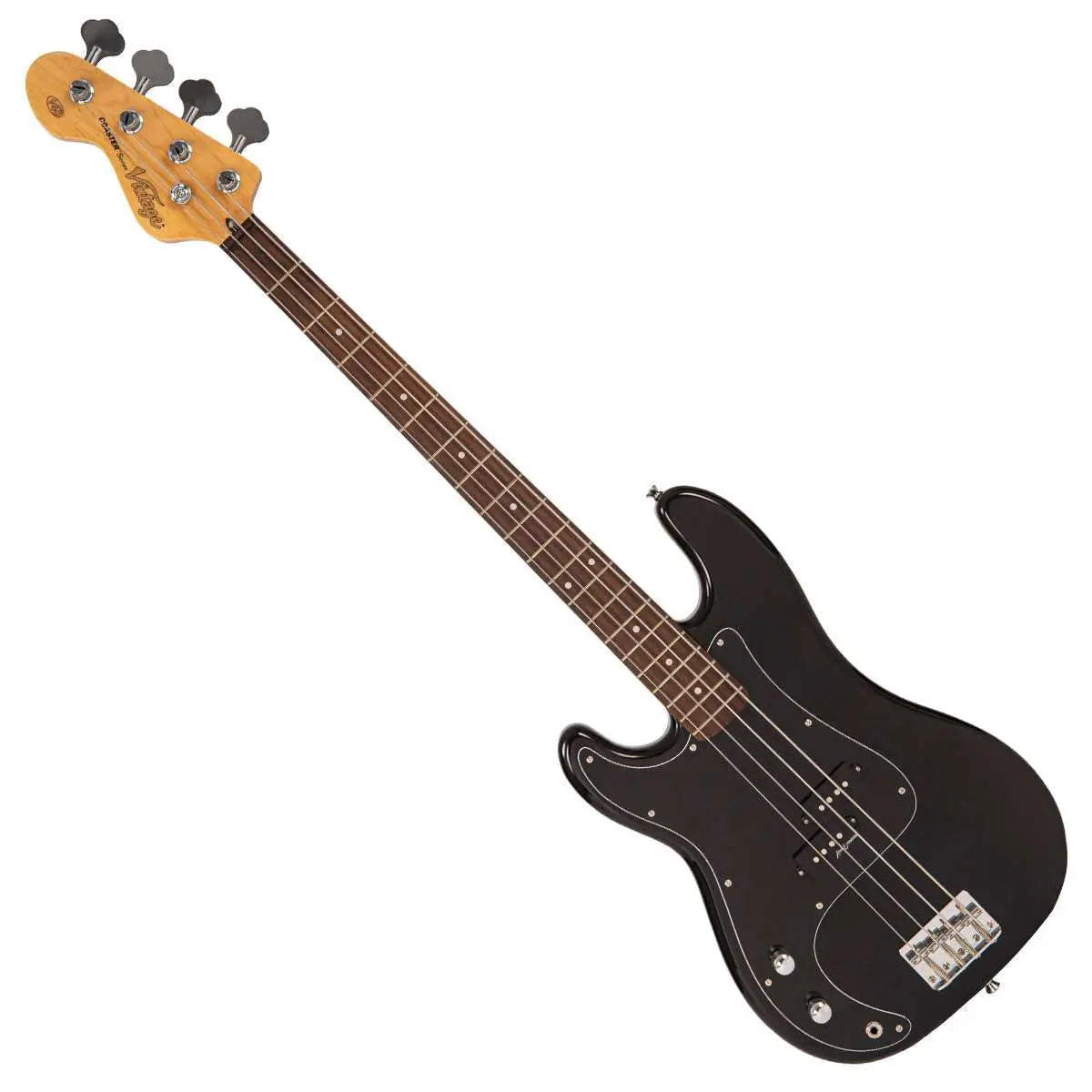 Vintage V40 Coaster Series Bass Guitar ~ Left Hand Boulevard Black - Richards Guitars Of Stratford Upon Avon