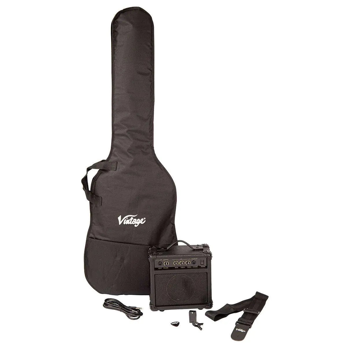 Vintage V40 Coaster Series Bass Guitar Pack ~ Left Hand Boulevard Black - Richards Guitars Of Stratford Upon Avon