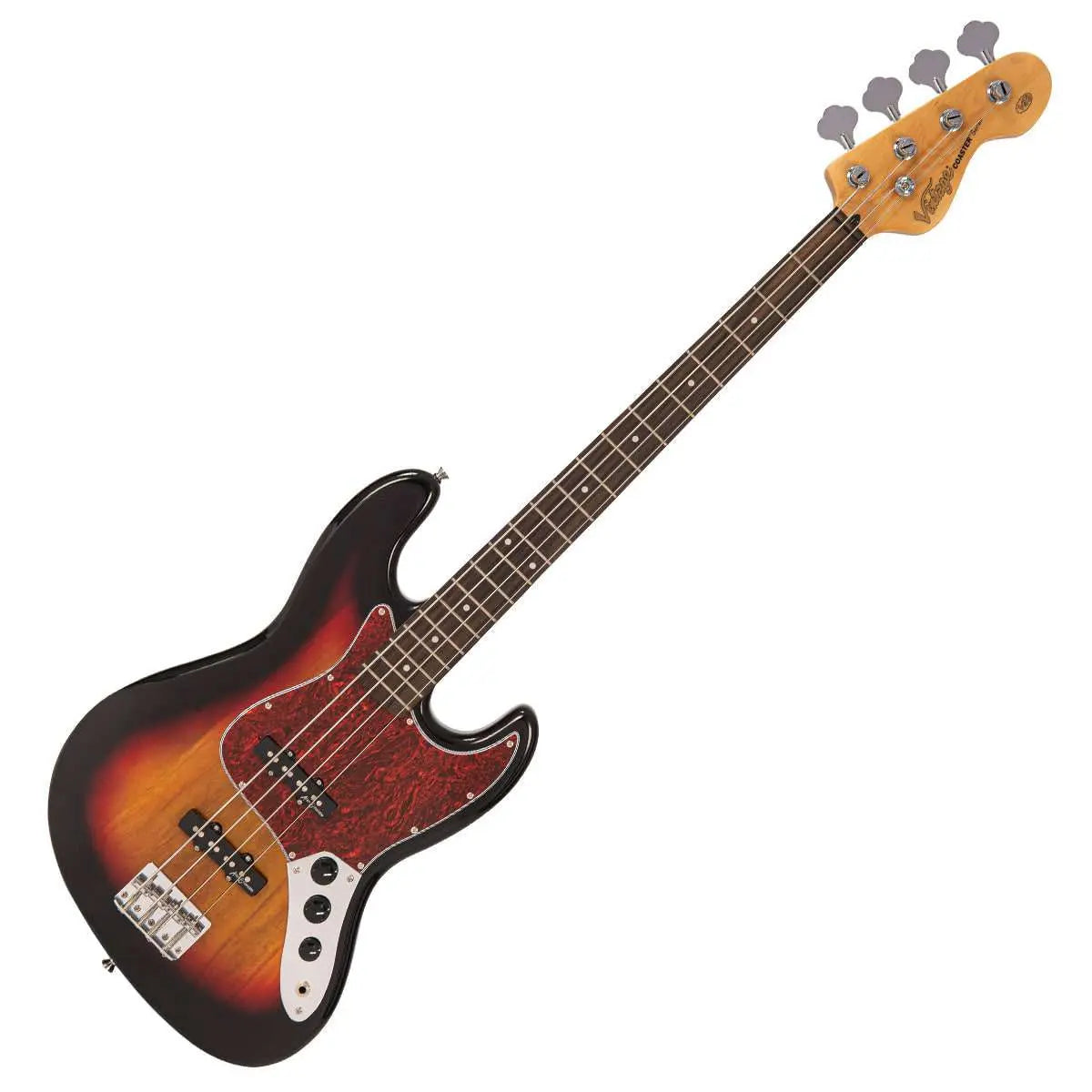 Vintage V49 Coaster Series Bass Guitar Pack ~ 3 Tone Sunburst - Richards Guitars Of Stratford Upon Avon