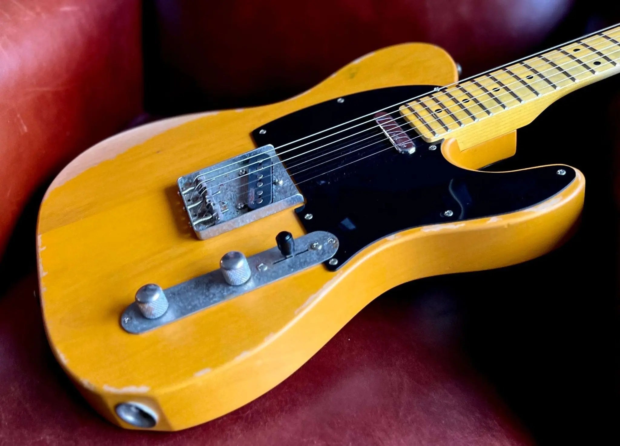Vintage* V52MRBS Distressed Butterscotch Electric Guitar - Richards Guitars Of Stratford Upon Avon