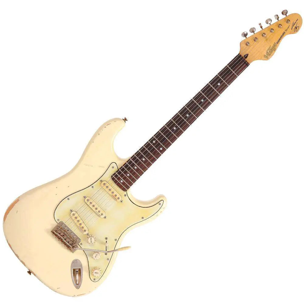 Vintage V6 Thomas Blug Signature Electric Guitar ~ Distressed Vintage White - Richards Guitars Of Stratford Upon Avon