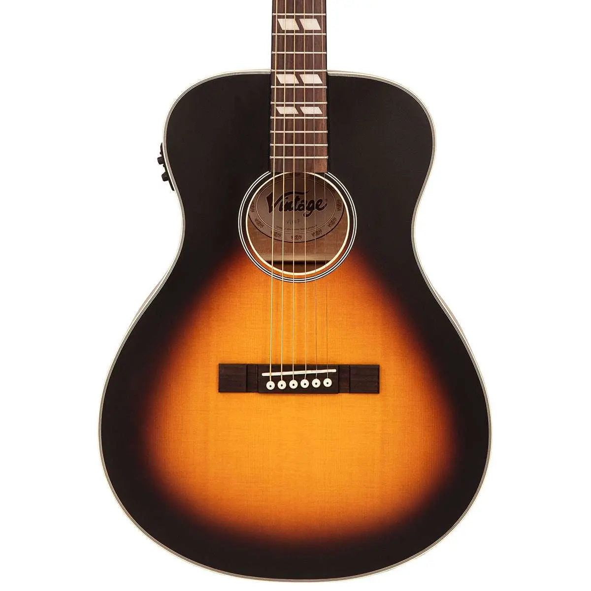 Vintage VE130VSB Historic Series 'Folk' Electro - Acoustic Guitar ~ Vintage Sunburst - Richards Guitars Of Stratford Upon Avon