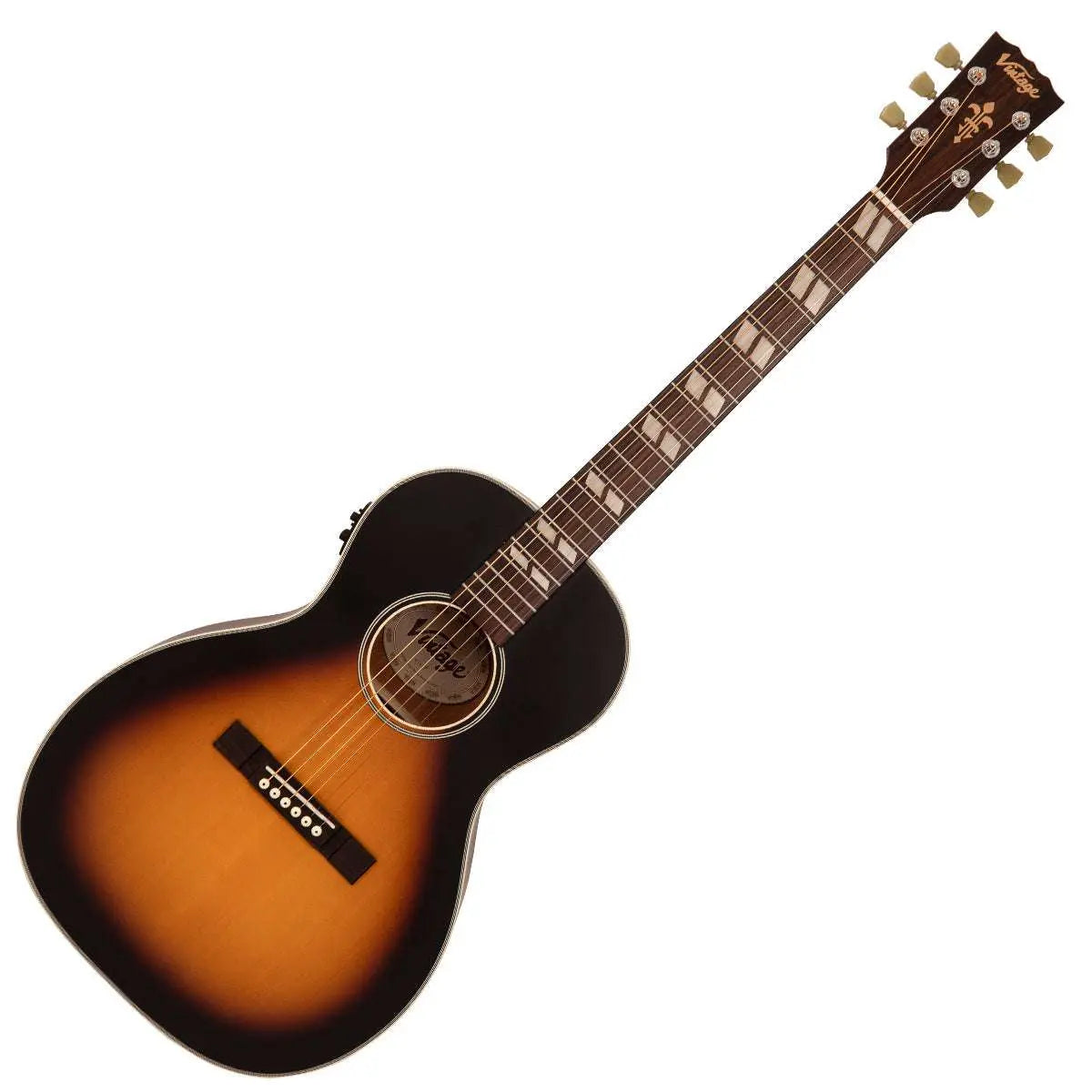 Vintage VE180VSB Historic Series 'Parlour' Electro - Acoustic Guitar ~ Vintage Sunburst - Richards Guitars Of Stratford Upon Avon