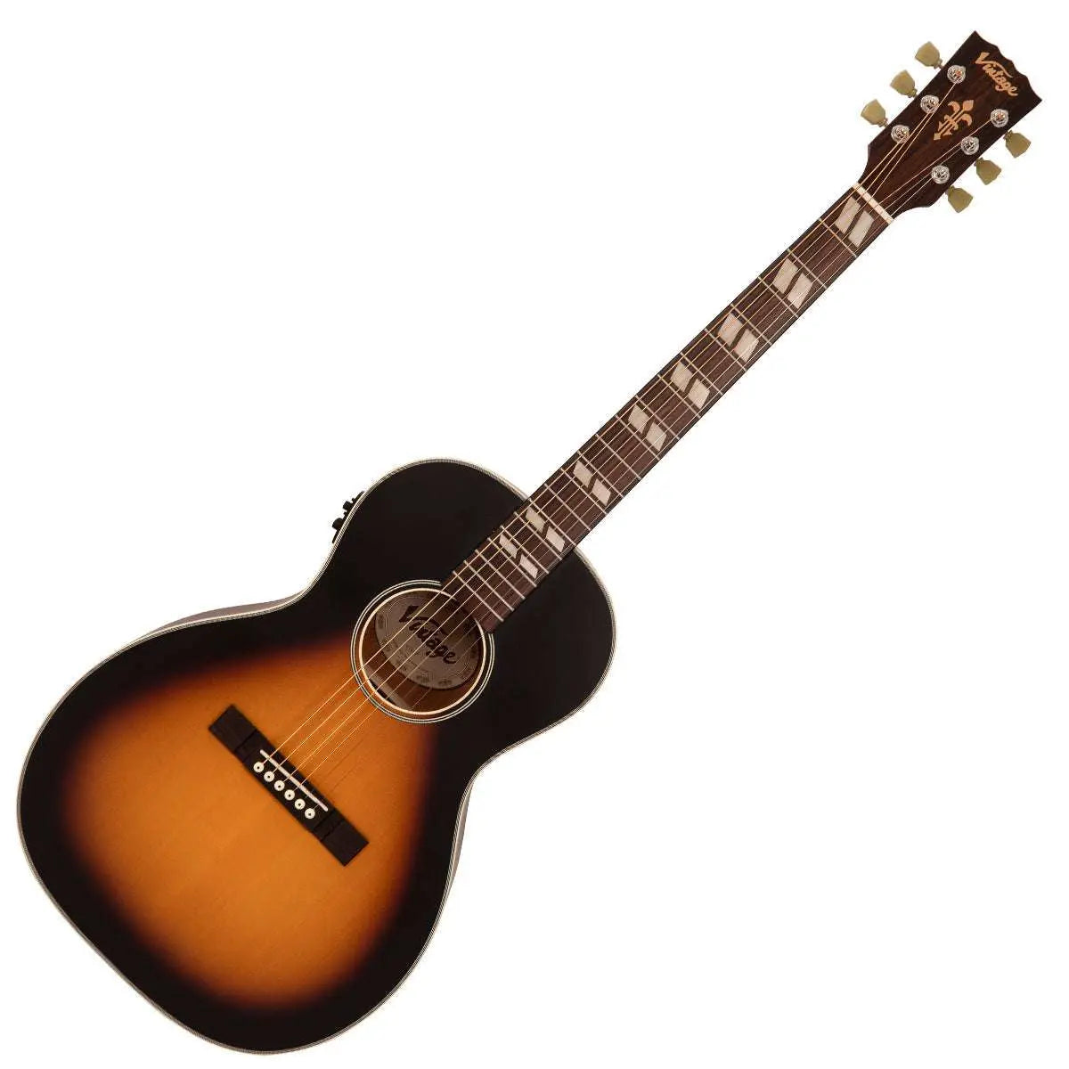 Vintage VE180VSB Historic Series 'Parlour' Electro - Acoustic Guitar ~ Vintage Sunburst - Richards Guitars Of Stratford Upon Avon