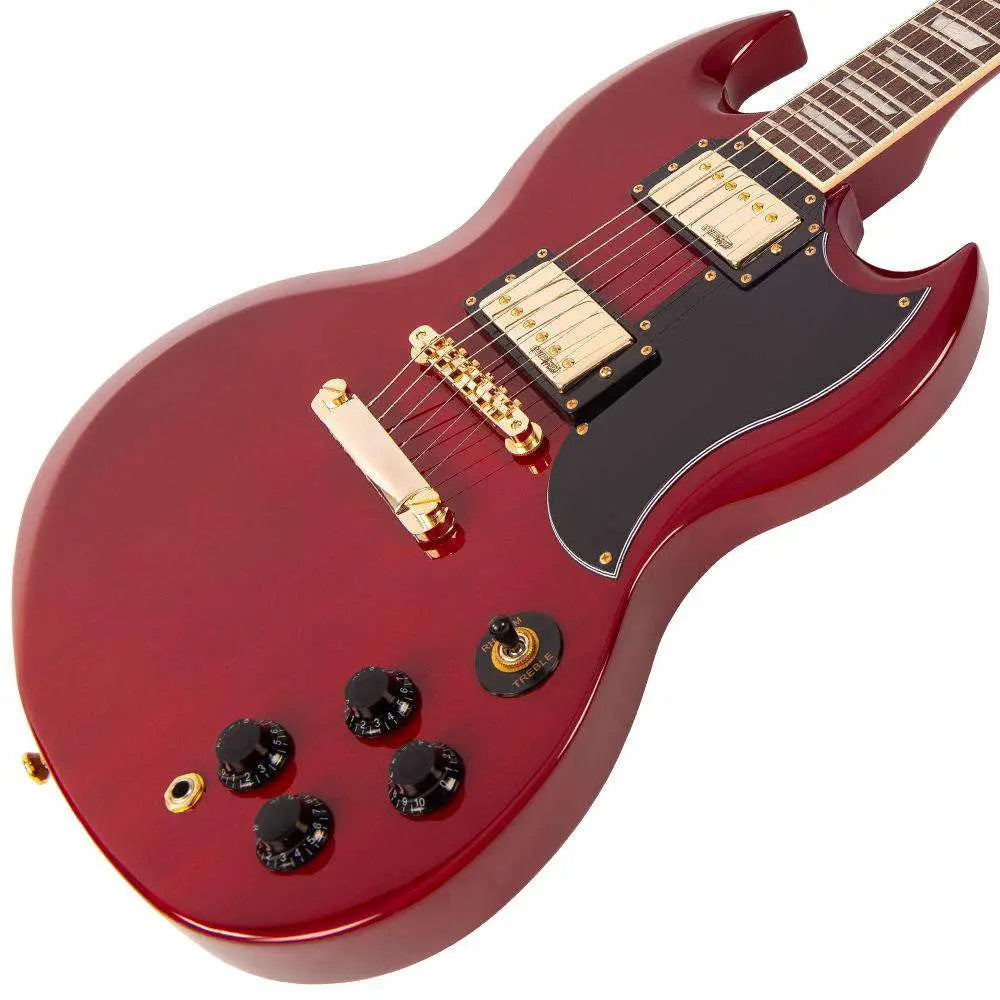Vintage VS6 ReIssued Electric Guitar ~ Cherry Red/Gold Hardware - Richards Guitars Of Stratford Upon Avon