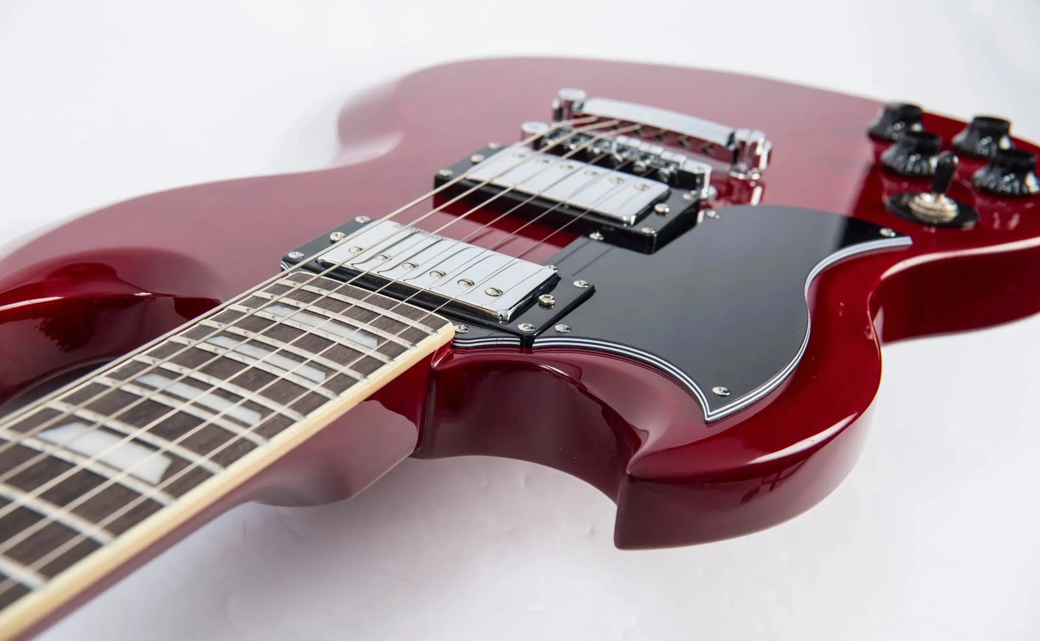 Vintage VS6 ReIssued Electric Guitar ~ Left Hand Cherry Red - Richards Guitars Of Stratford Upon Avon