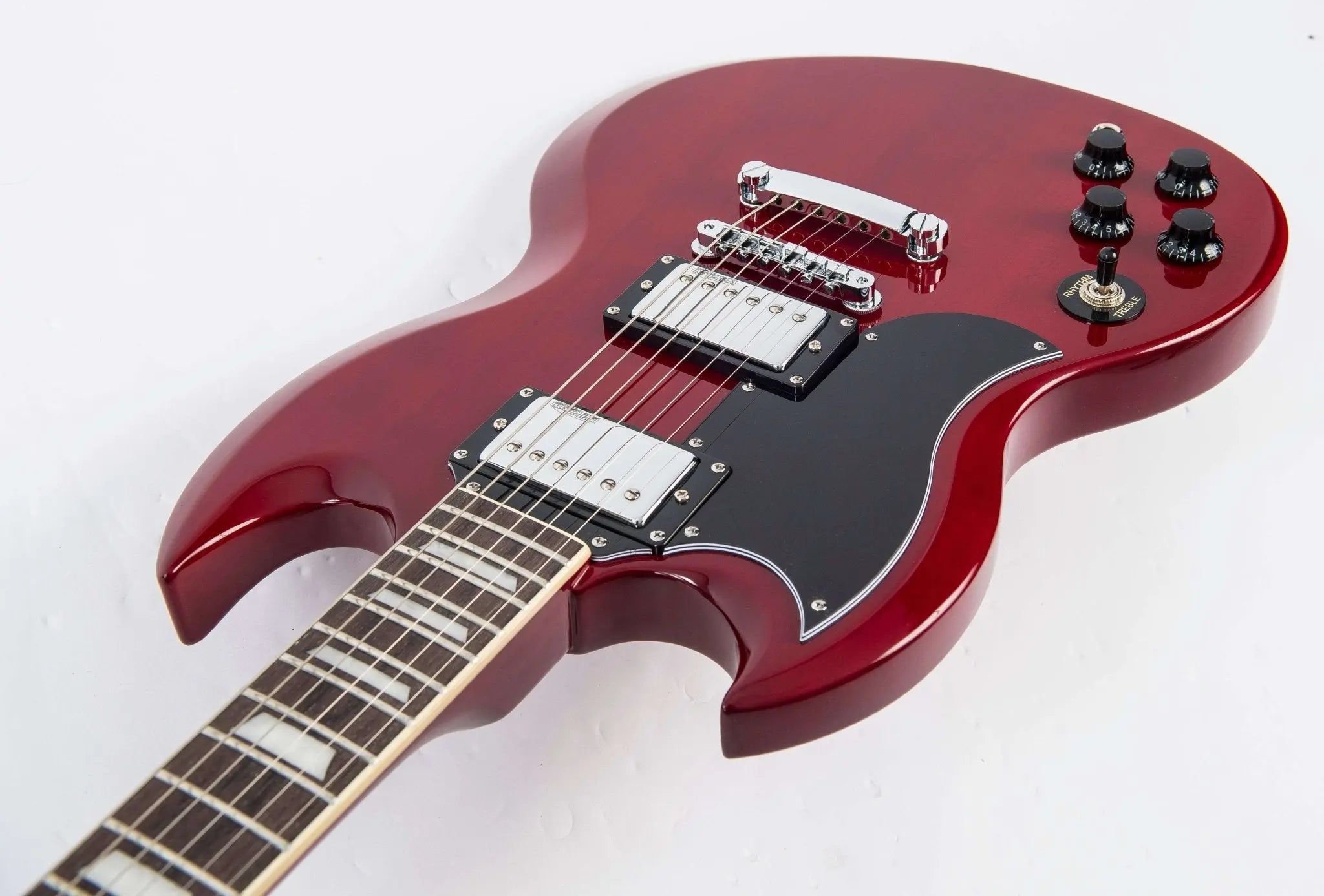 Vintage VS6 ReIssued Electric Guitar ~ Left Hand Cherry Red - Richards Guitars Of Stratford Upon Avon