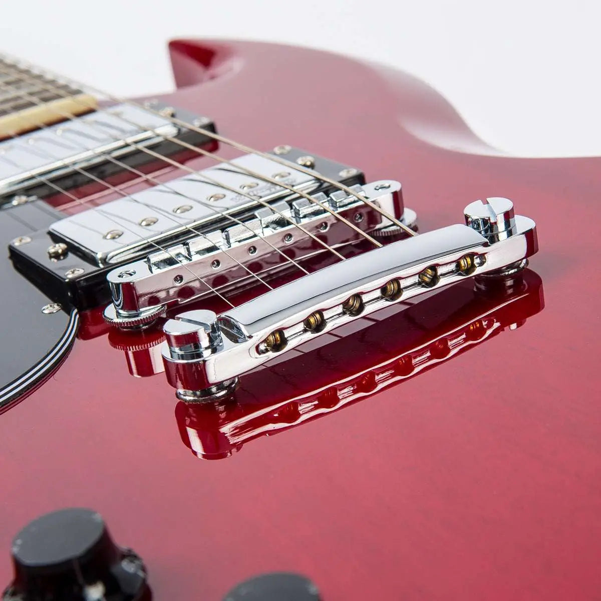 Vintage VS6 ReIssued Electric Guitar ~ Left Hand Cherry Red - Richards Guitars Of Stratford Upon Avon