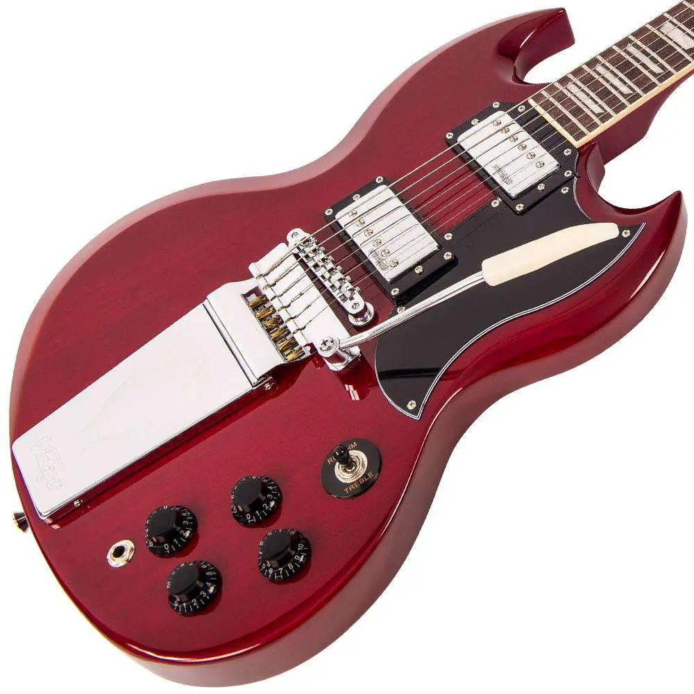 Vintage VS6V ReIssued with vintage style Vibrato ~ Cherry Red - Richards Guitars Of Stratford Upon Avon