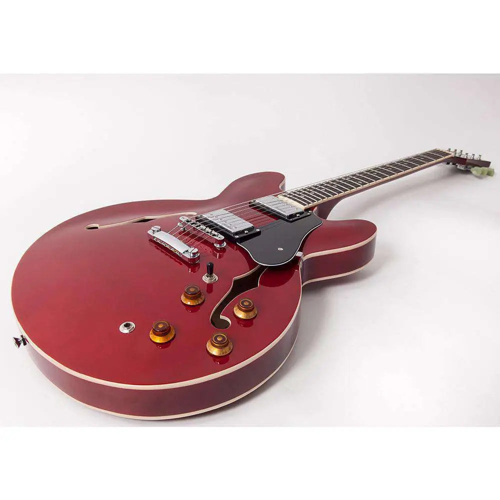 Vintage VSA500CR ReIssued Semi Acoustic Guitar ~ Cherry Red - Richards Guitars Of Stratford Upon Avon