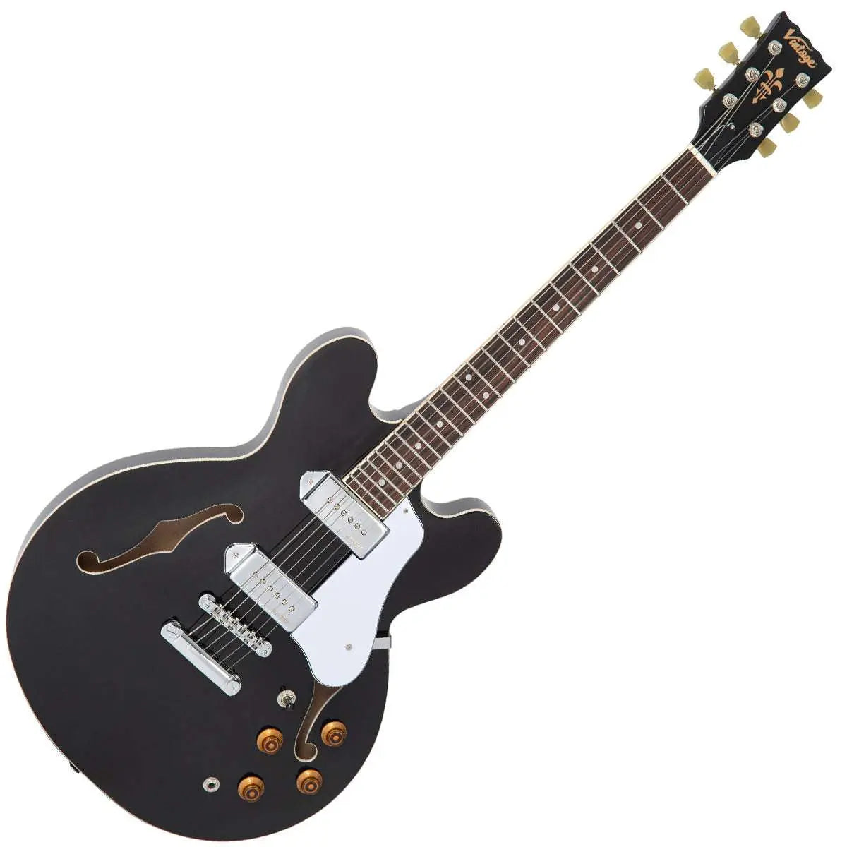 Vintage VSA500P ReIssued Semi Acoustic Guitar ~ Boulevard Black - Richards Guitars Of Stratford Upon Avon