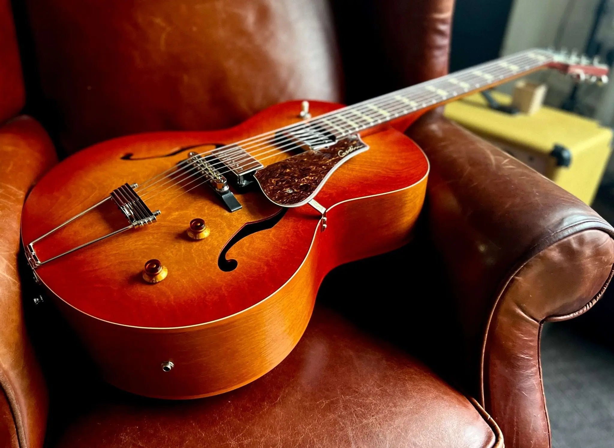 Godin 5th Avenue Jumbo Semi - Acoustic Guitar ~ Memphis Sun - Richards Guitars Of Stratford Upon Avon