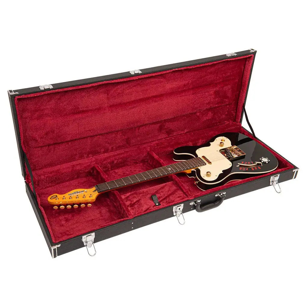 Joe Doe 'Gambler' Electric Guitar by Vintage ~ Roulette Wheel Black with Case - Richards Guitars Of Stratford Upon Avon