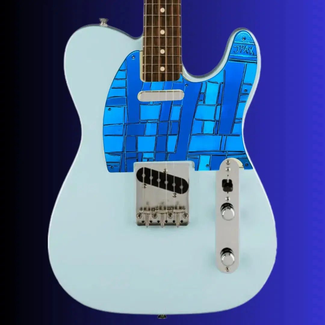 JPAX Hand Painted Custom Art Scratch Plate - Shades Of The Blues - Telecaster - Richards Guitars Of Stratford Upon Avon