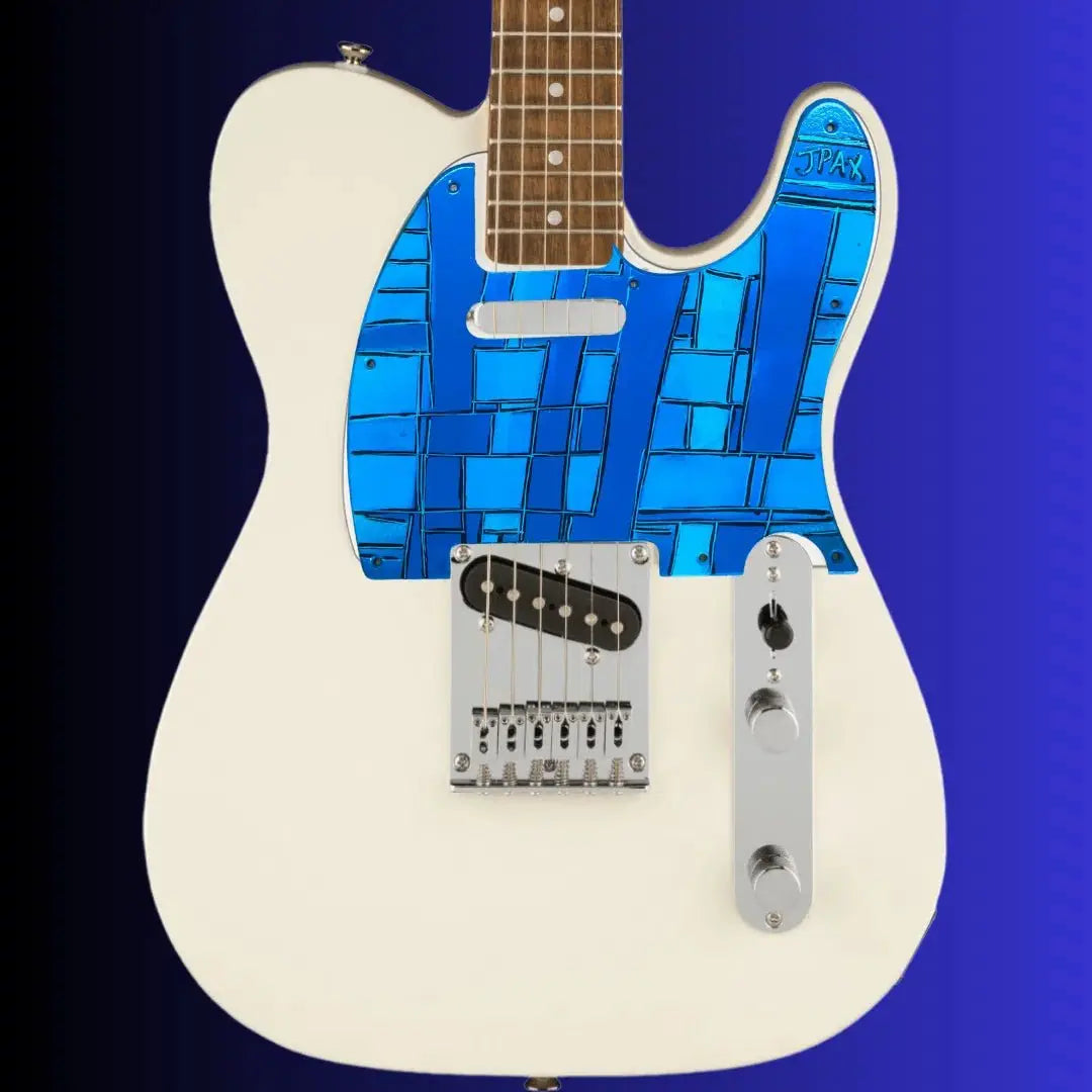 JPAX Hand Painted Custom Art Scratch Plate - Shades Of The Blues - Telecaster - Richards Guitars Of Stratford Upon Avon