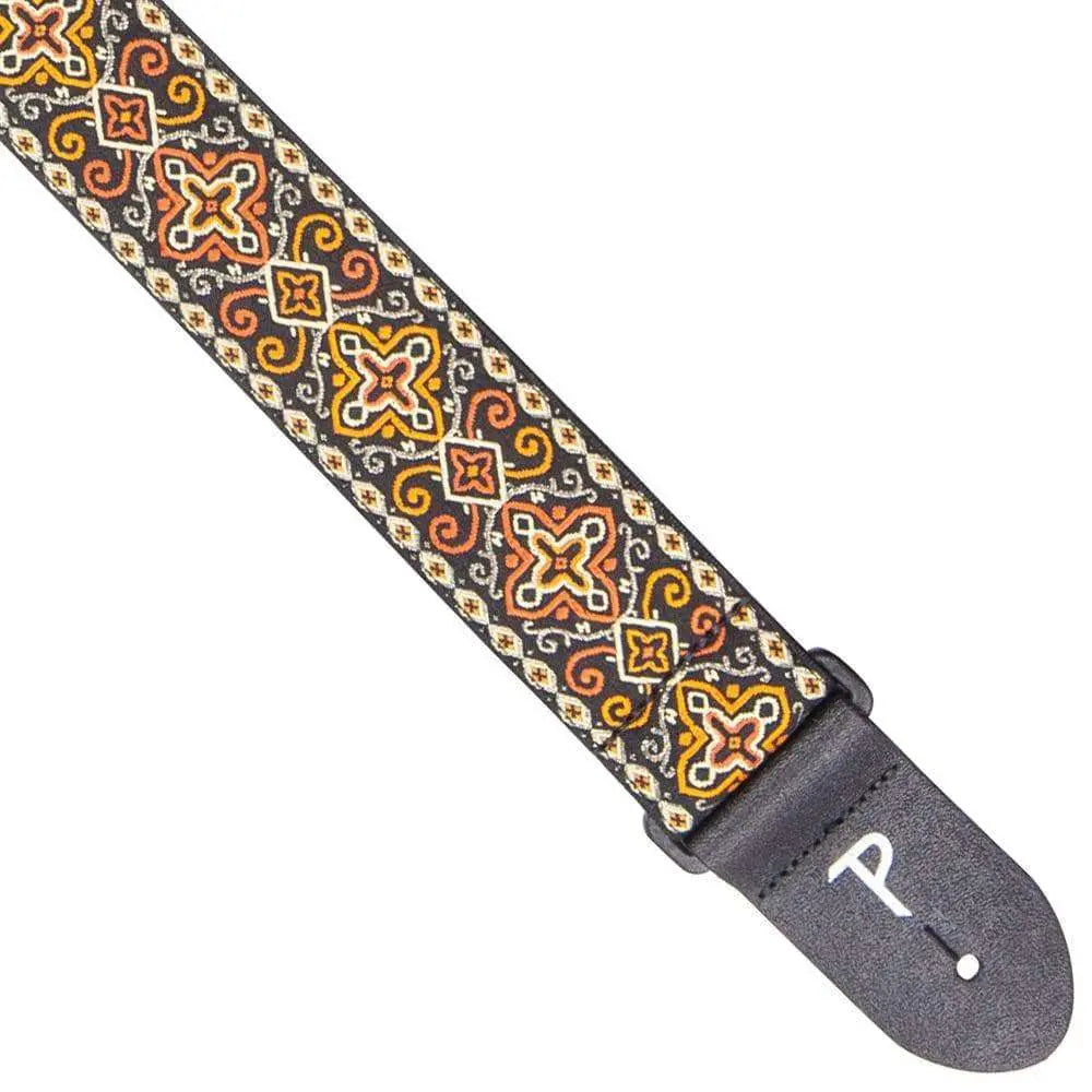 Perri's Webbing Jacquard Guitar Strap ~ Orange/Black Cross - Richards Guitars Of Stratford Upon Avon
