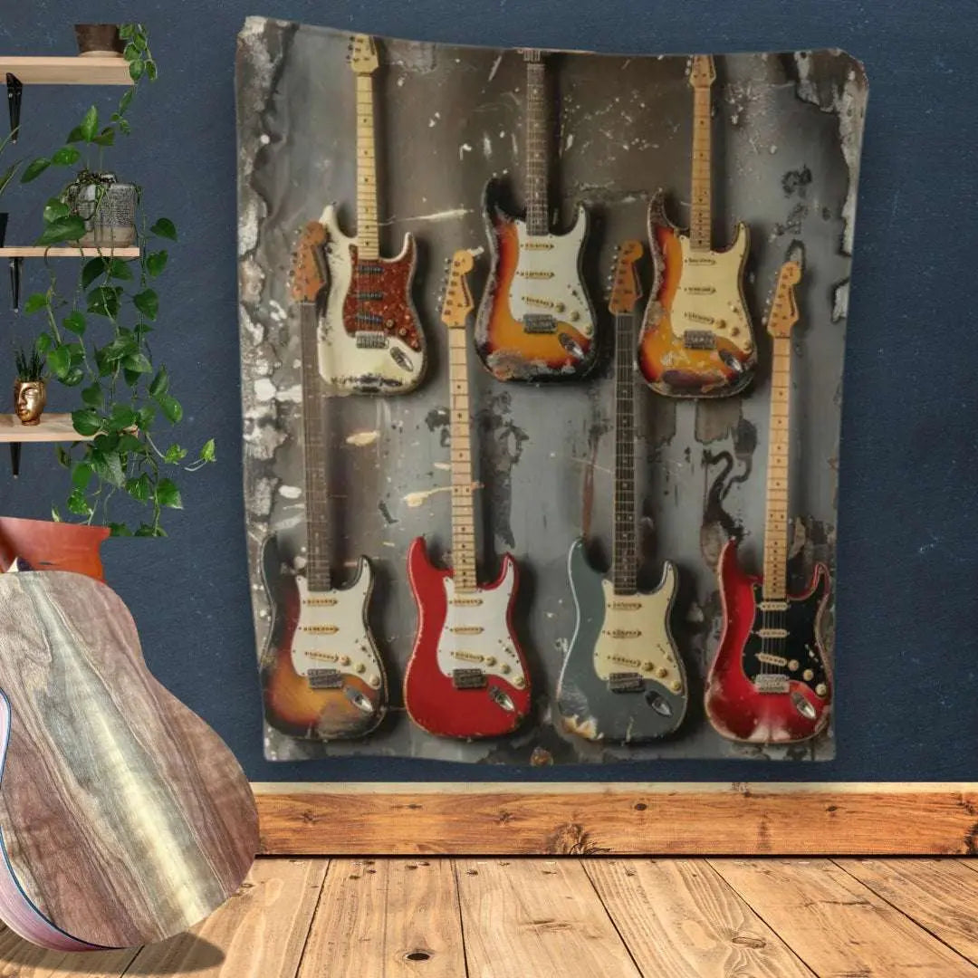 SMJ Guitar Print Cozy Blanket / Throw 150cm x 200cm - Richards Guitars Of Stratford Upon Avon