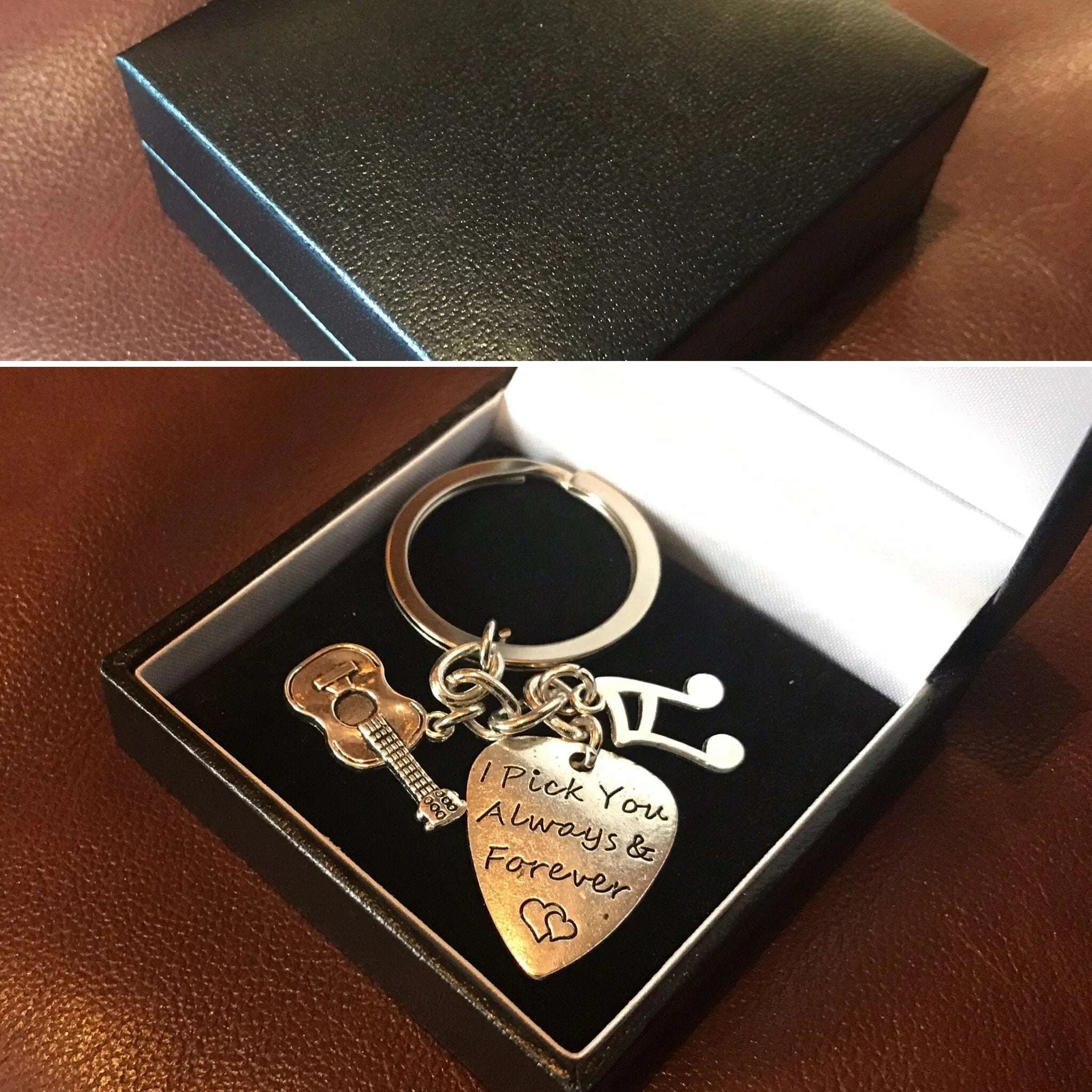 SMJ Hand Made Guitar Pick Keyring & Gift Box. Beautiful Guitar Gift (£1 Goes to Butterfly Conservation) - Richards Guitars Of Stratford Upon Avon