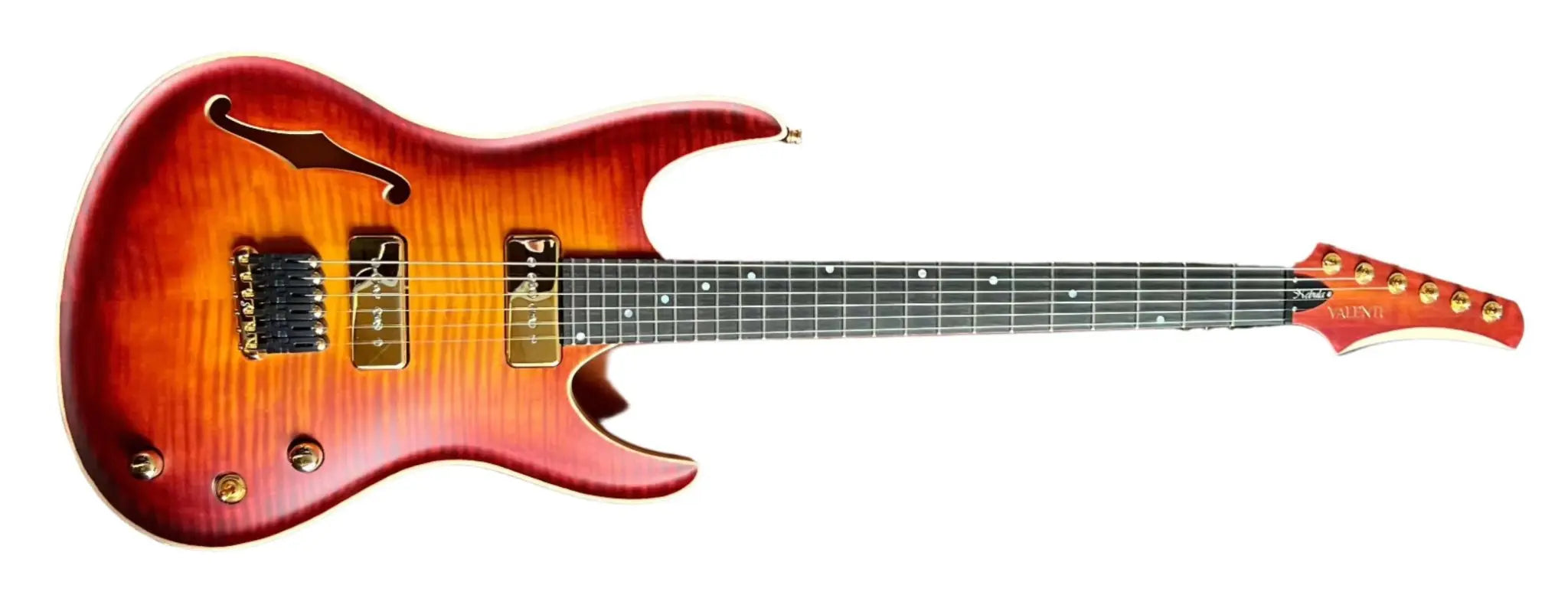Valenti Nebula Carved Semi Hollow P90 Vintage Cherry Burst - Richards Guitars Of Stratford Upon Avon