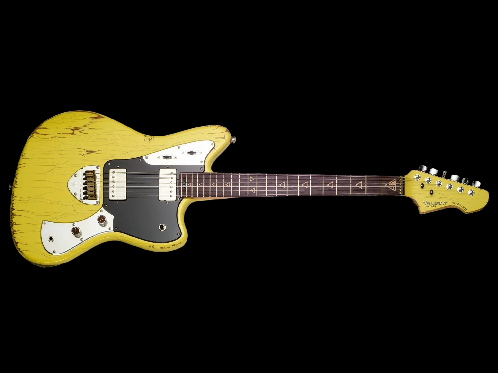 Valiant Jupiter Distressed Banana Yellow Electric Guitar - Richards Guitars Of Stratford Upon Avon