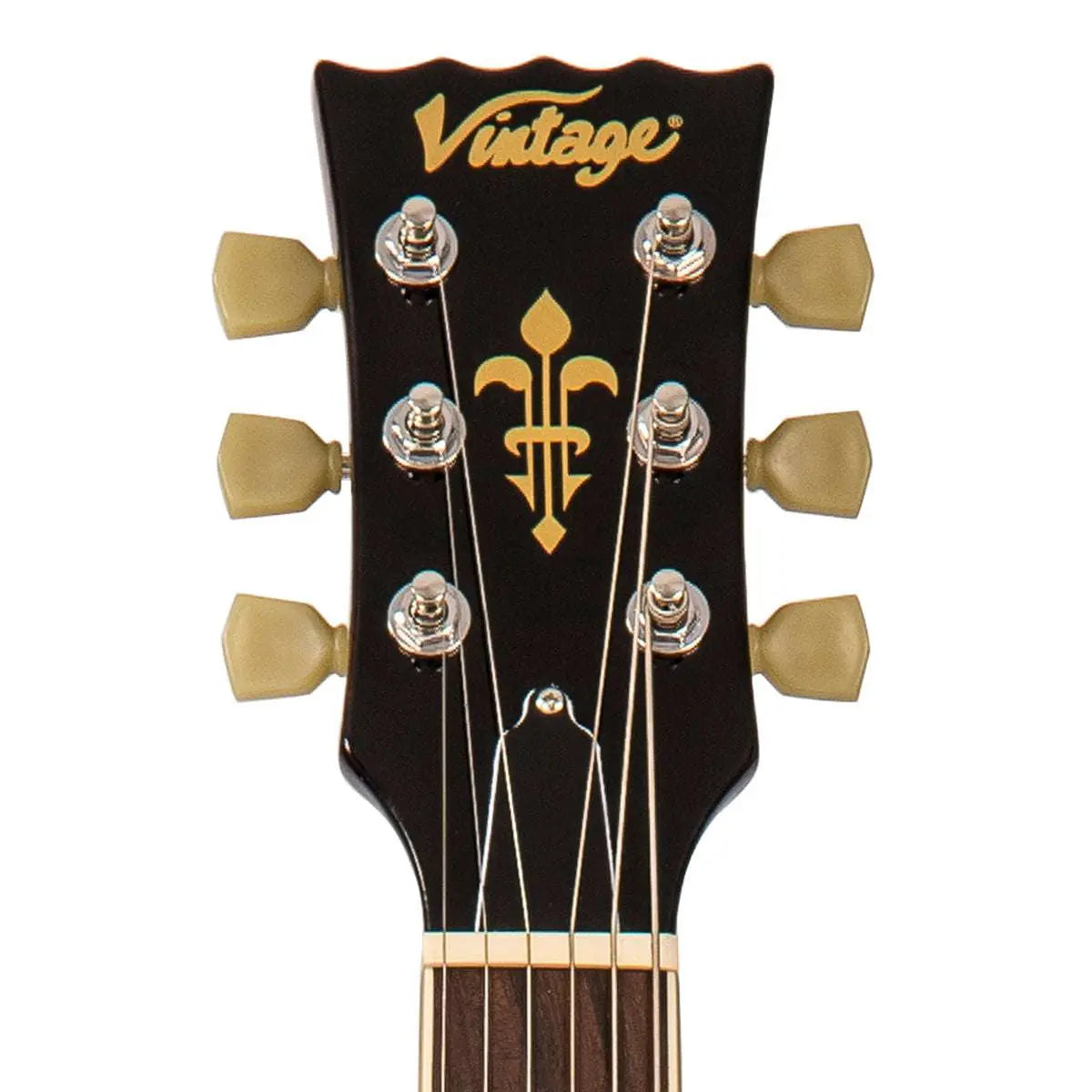 Vintage LV100IT Reissued Electric Guitar ~ Left Hand Flamed Ice Tea - Richards Guitars Of Stratford Upon Avon