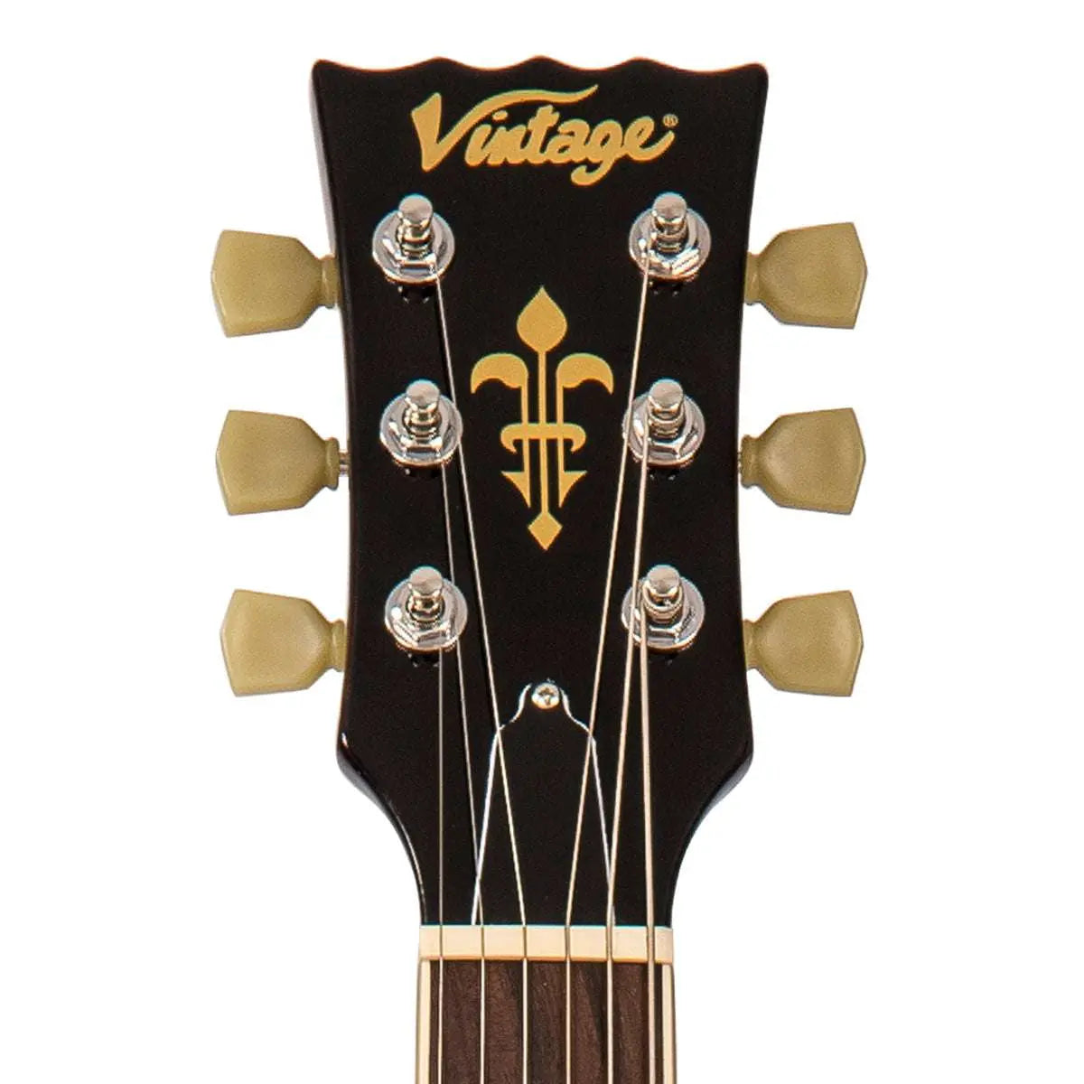 Vintage LV100IT Reissued Electric Guitar ~ Left Hand Flamed Ice Tea - Richards Guitars Of Stratford Upon Avon