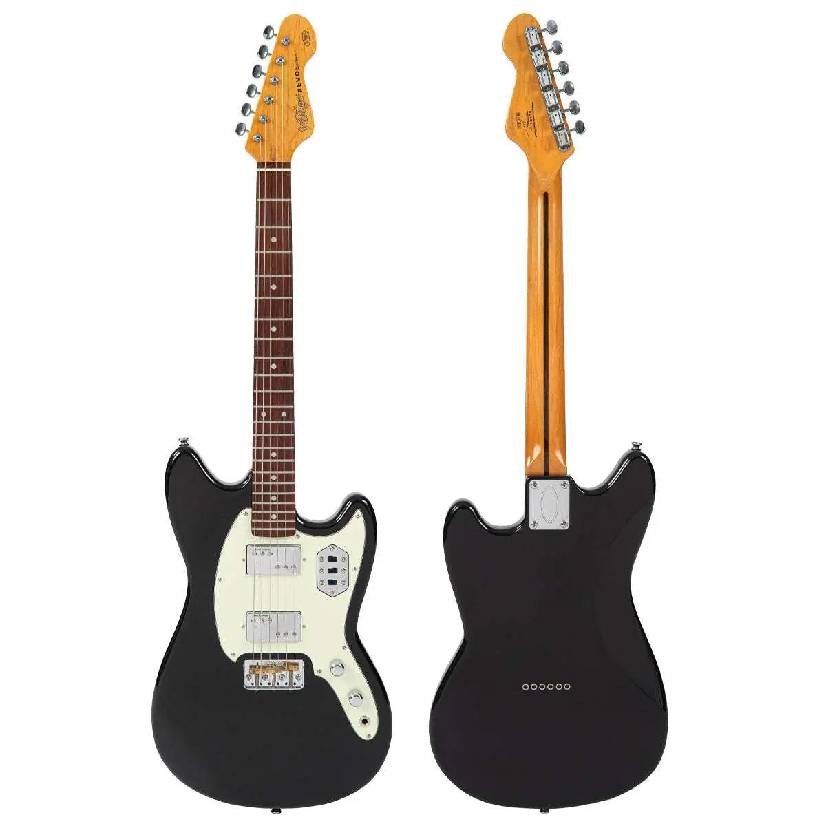 Vintage REVO Series 'Colt HH Twin Hardtail' Electric Guitar ~ Boulevard Black - Richards Guitars Of Stratford Upon Avon