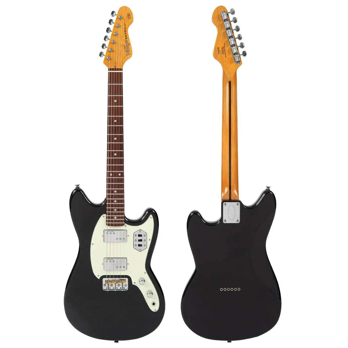 Vintage REVO Series 'Colt HH Twin Hardtail' Electric Guitar ~ Boulevard Black - Richards Guitars Of Stratford Upon Avon