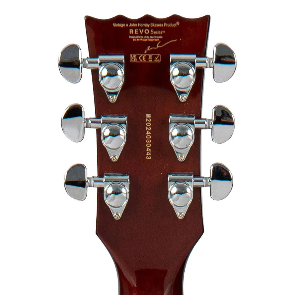 Vintage REVO Series 'Custom Supreme Baritone VI' Semi - Acoustic Guitar ~ Tobacco Sunburst - Richards Guitars Of Stratford Upon Avon