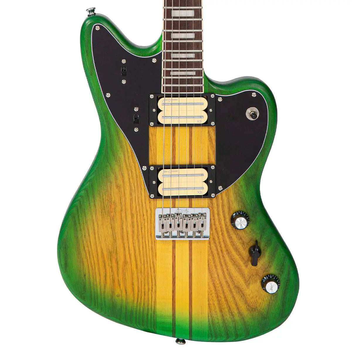 Vintage REVO Series 'Integra' Guitar ~ Green/Yellow Burst - Richards Guitars Of Stratford Upon Avon